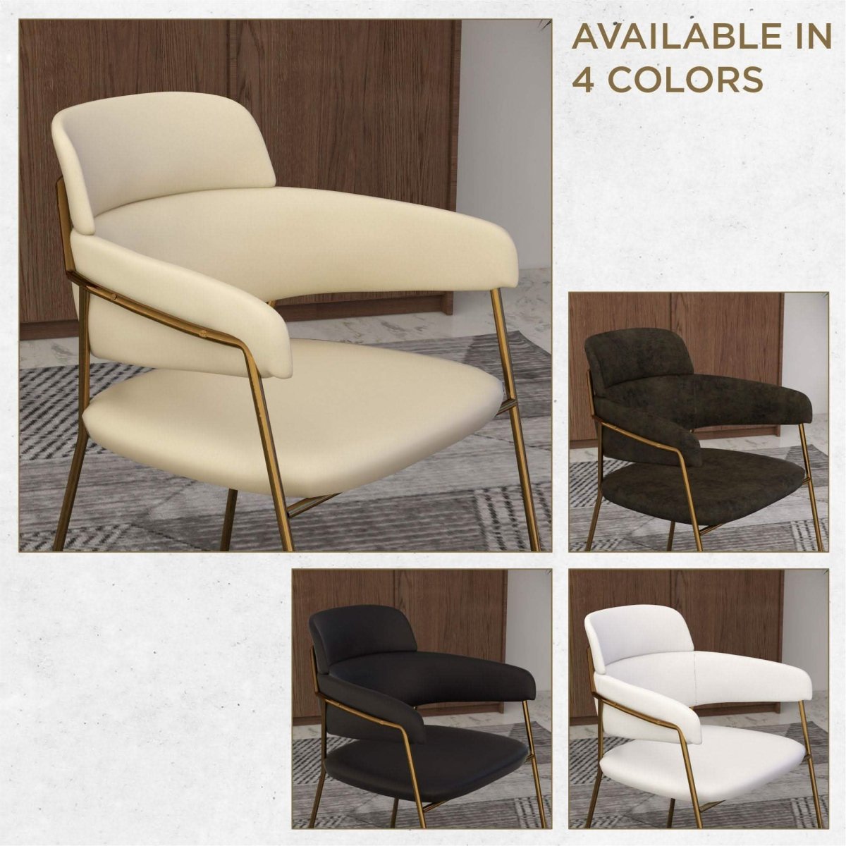 Axis Upholstered Dining Chairs Curved Open - Back & Gold Legs Set of 2