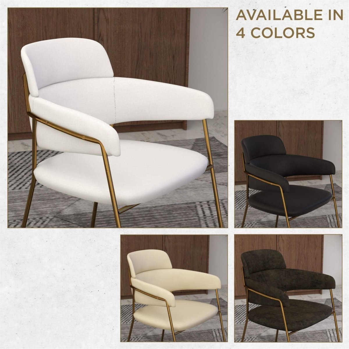 Axis Upholstered Dining Chairs Curved Open - Back & Gold Legs Set of 2