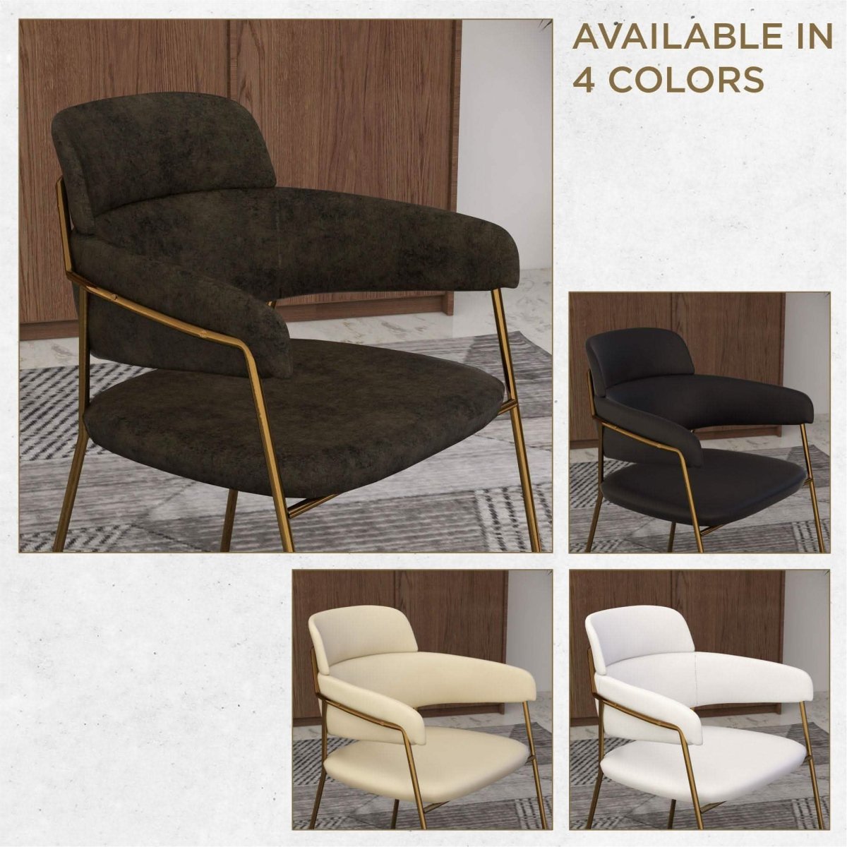 Axis Upholstered Dining Chairs Curved Open - Back & Gold Legs Set of 2