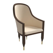 Belle Leather Dining Chair with Arms and Gold Metal Caps with Rubberwood Frame and Legs