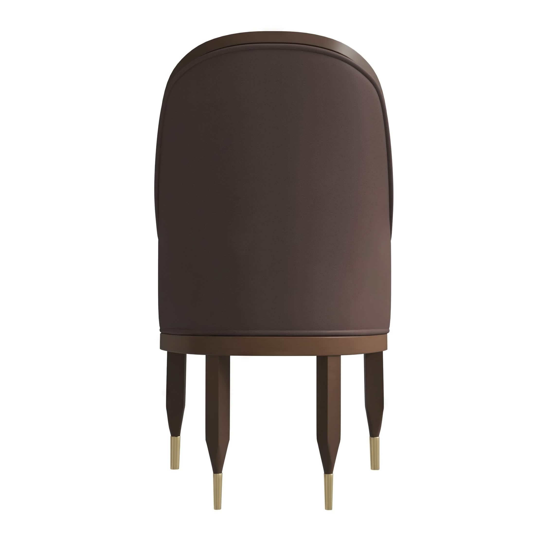Belle Leather Dining Chair with Arms and Gold Metal Caps with Rubberwood Frame and Legs