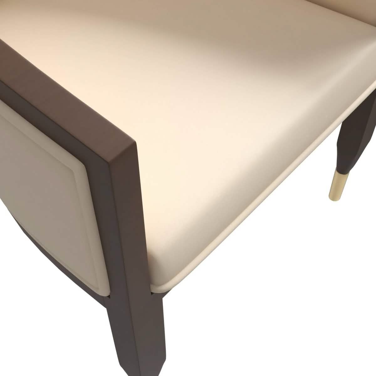 Belle Leather Dining Chair with Arms and Gold Metal Caps with Rubberwood Frame and Legs Set of 2