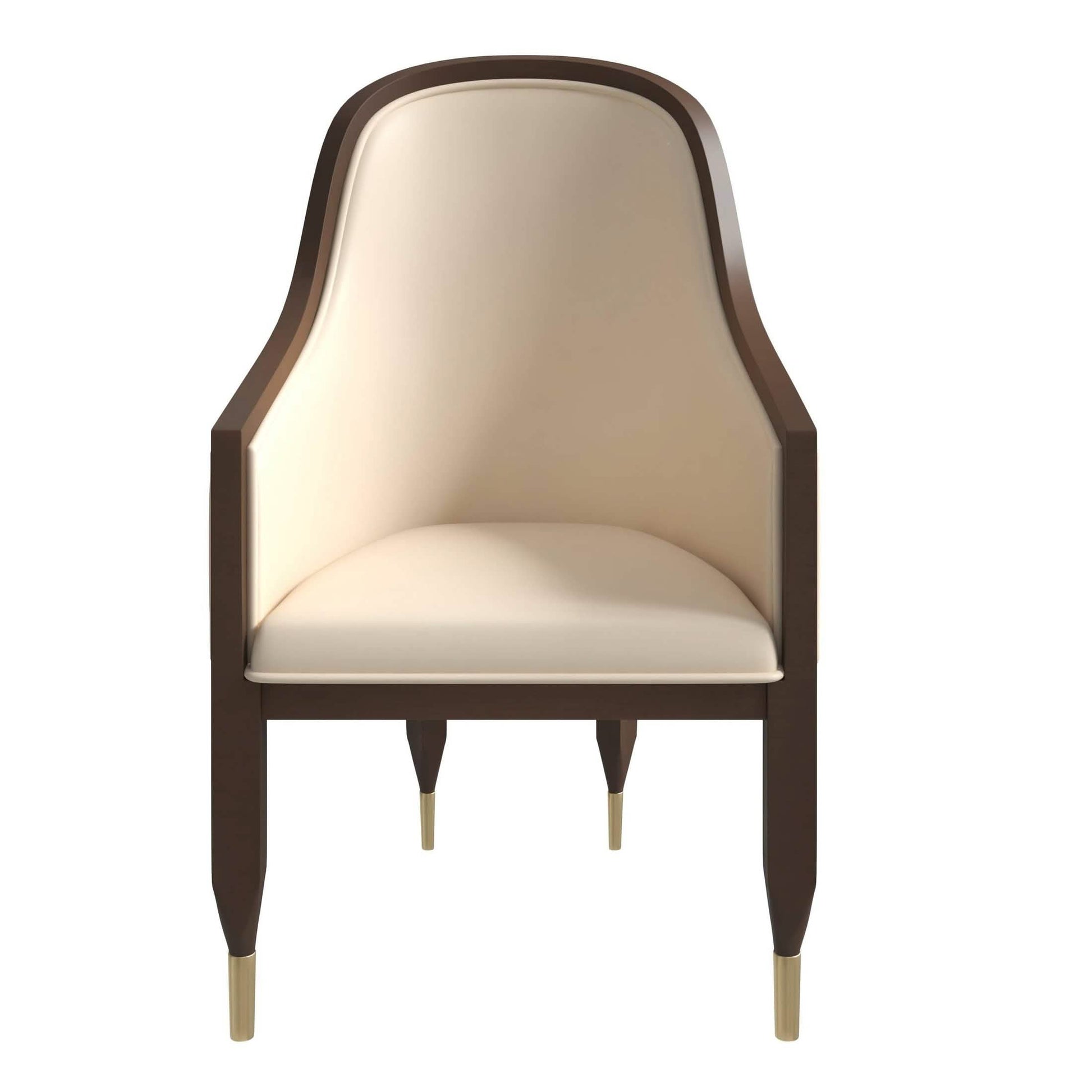 Belle Leather Dining Chair with Arms and Gold Metal Caps with Rubberwood Frame and Legs Set of 2