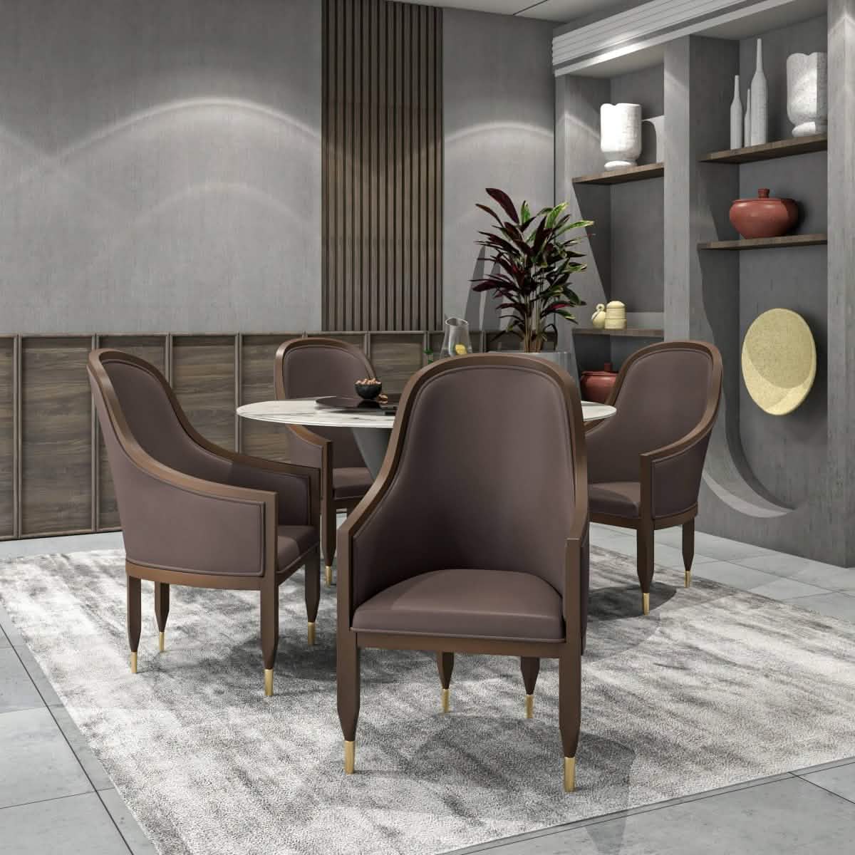 Belle Leather Dining Chair with Arms and Gold Metal Caps with Rubberwood Frame and Legs Set of 2