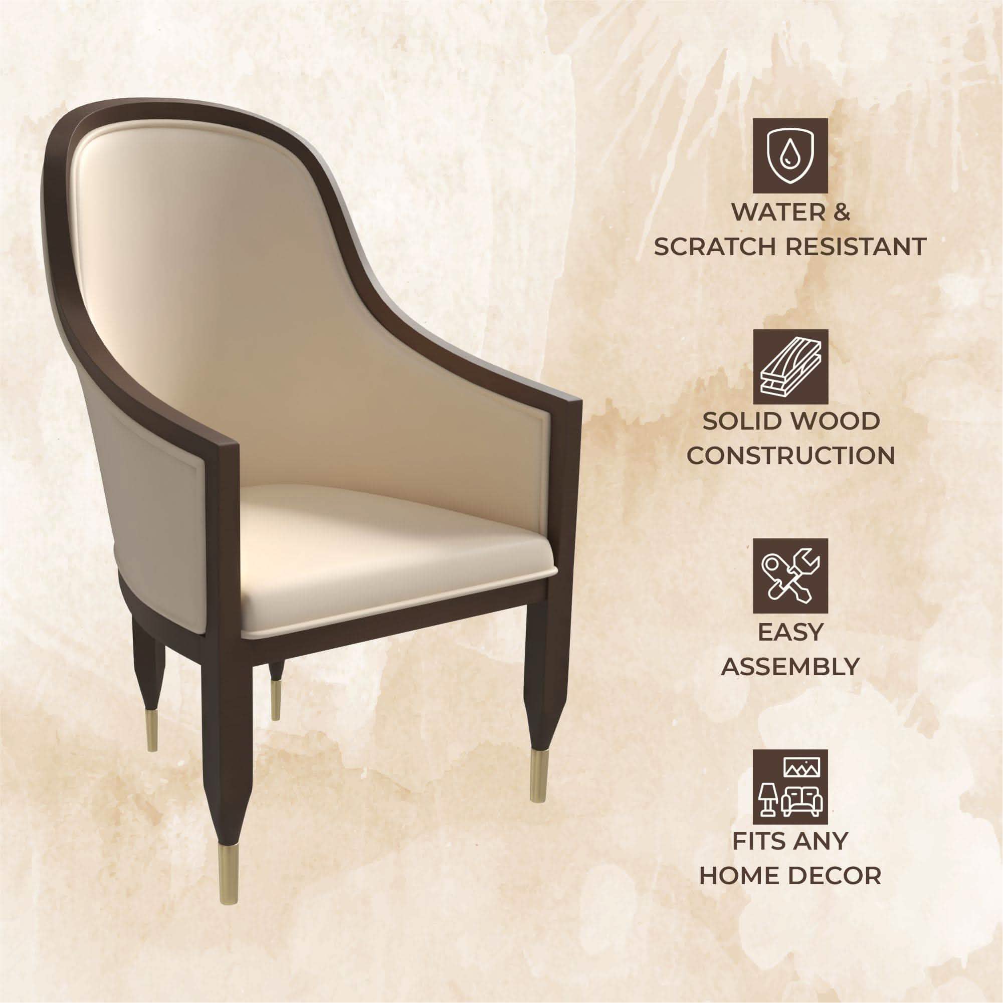Belle Leather Dining Chair with Arms and Gold Metal Caps with Rubberwood Frame and Legs Set of 2