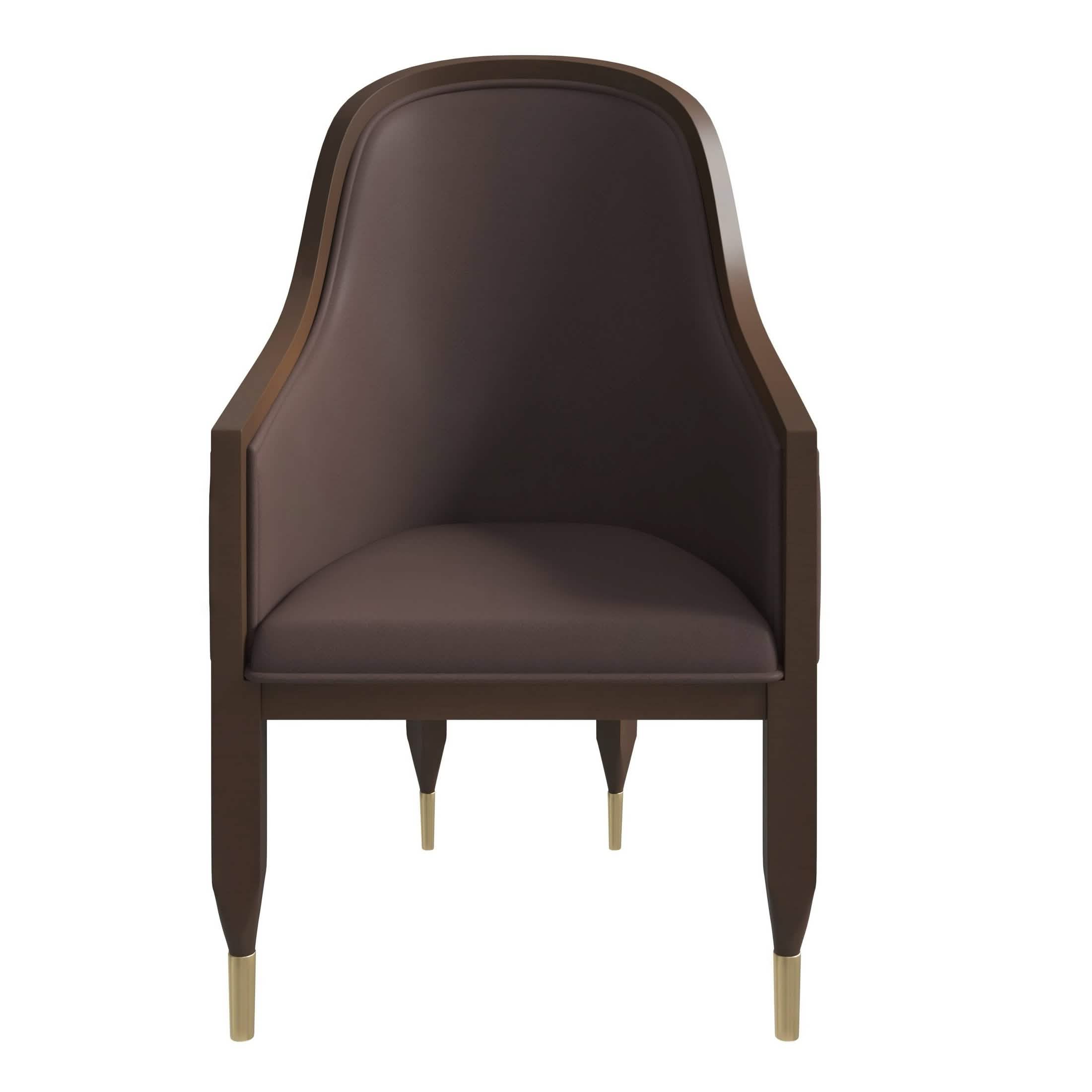 Belle Leather Dining Chair with Arms and Gold Metal Caps with Rubberwood Frame and Legs Set of 2