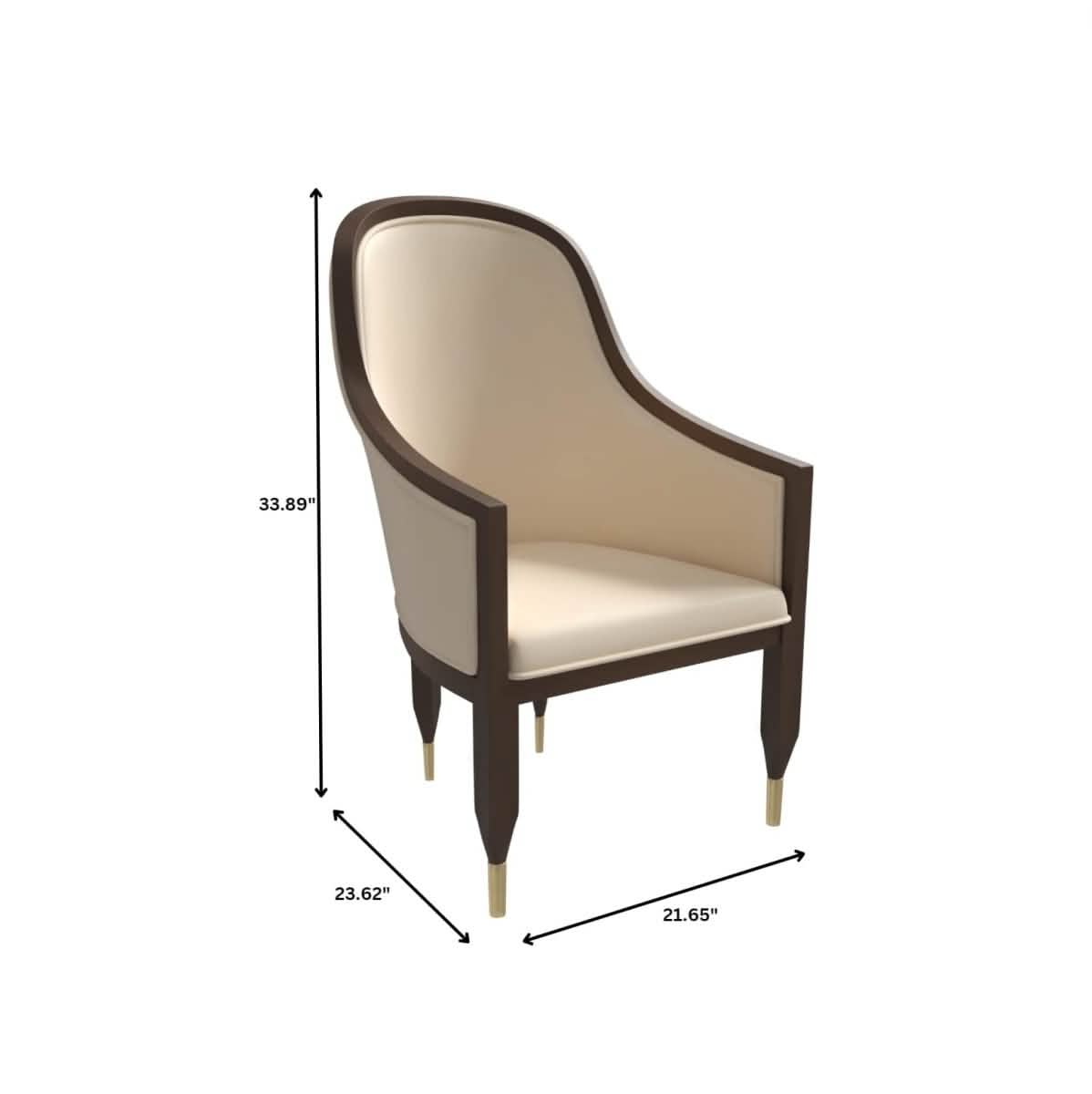 Belle Leather Dining Chair with Arms and Gold Metal Caps with Rubberwood Frame and Legs Set of 2