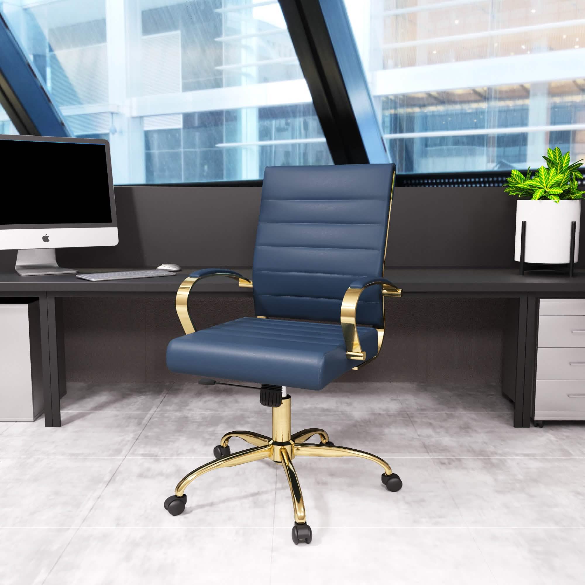 Benmar Mid - Back Leather Office Conference Chair Adjustable Height, Swivel, and Tilt
