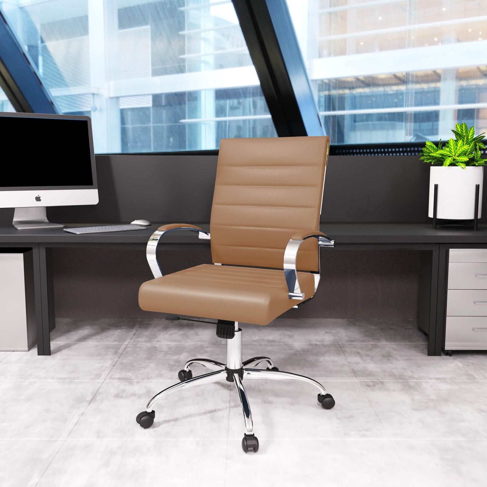 Benmar Mid - Back Leather Office Conference Chair Adjustable Height, Swivel, and Tilt