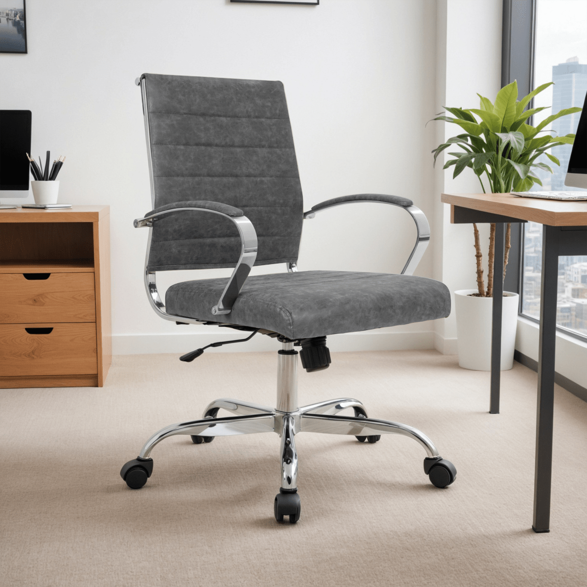 Benmar Mid - Back Leather Office Conference Chair Adjustable Height, Swivel, and Tilt