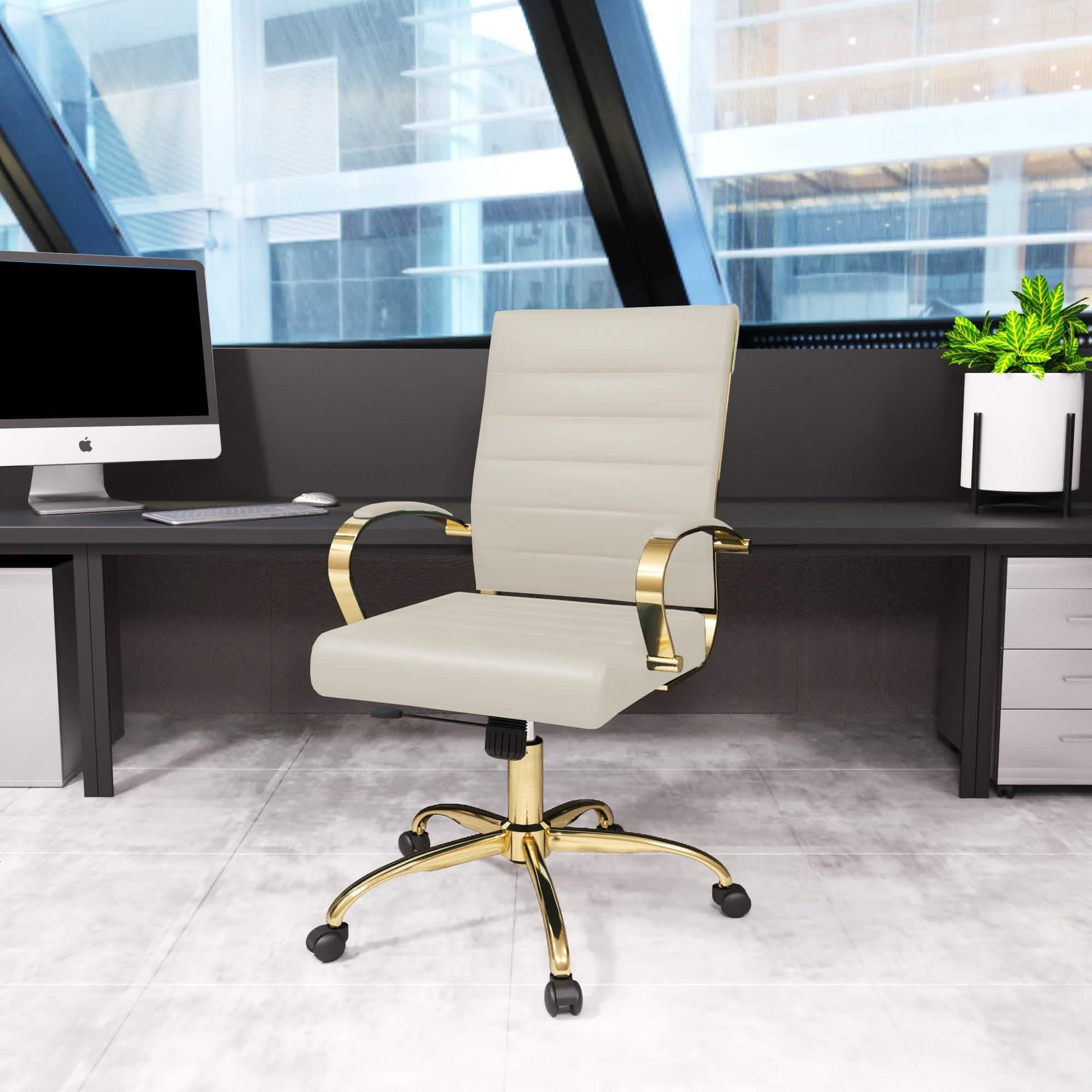 Benmar Mid - Back Leather Office Conference Chair Adjustable Height, Swivel, and Tilt