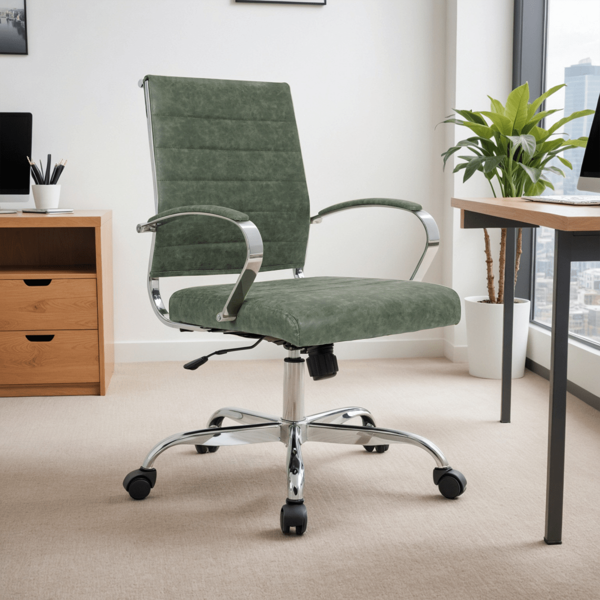 Benmar Mid - Back Leather Office Conference Chair Adjustable Height, Swivel, and Tilt