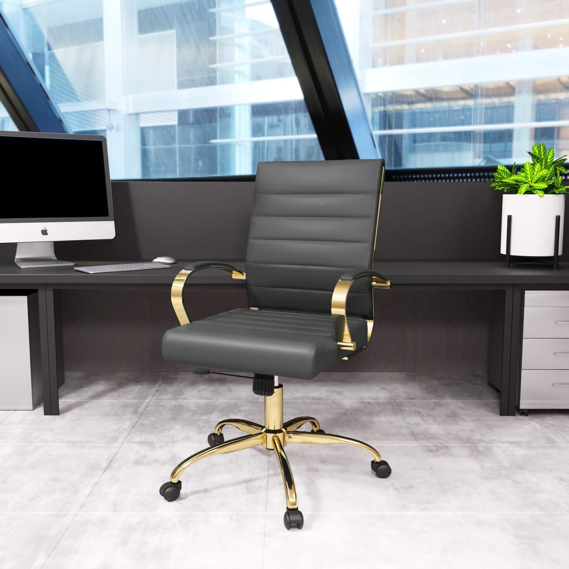 Benmar Mid - Back Leather Office Conference Chair Adjustable Height, Swivel, and Tilt
