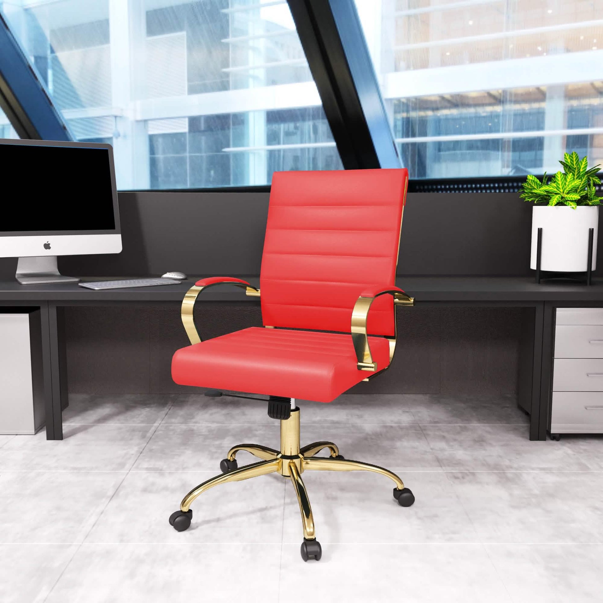 Benmar Mid - Back Leather Office Conference Chair Adjustable Height, Swivel, and Tilt