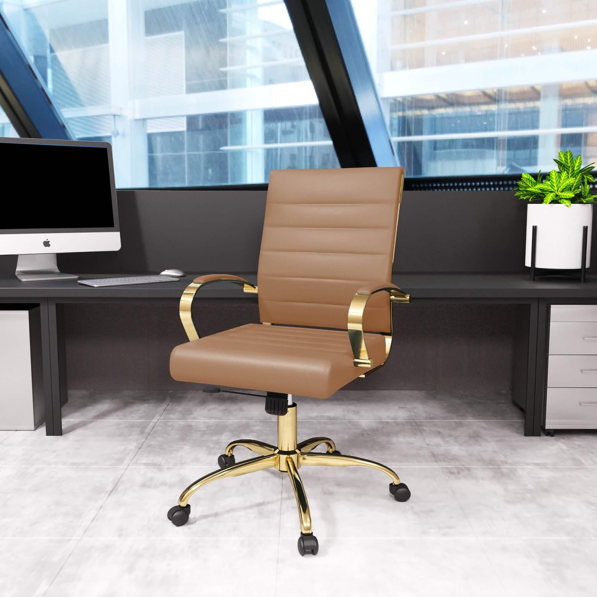 Benmar Mid - Back Leather Office Conference Chair Adjustable Height, Swivel, and Tilt