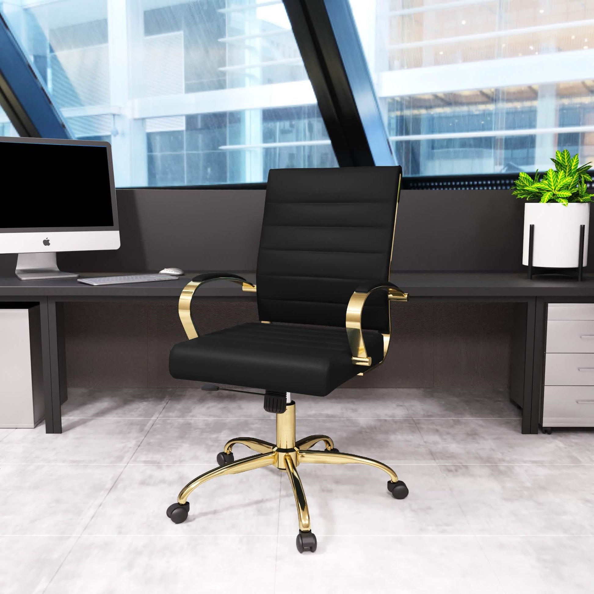 Benmar Mid - Back Leather Office Conference Chair Adjustable Height, Swivel, and Tilt