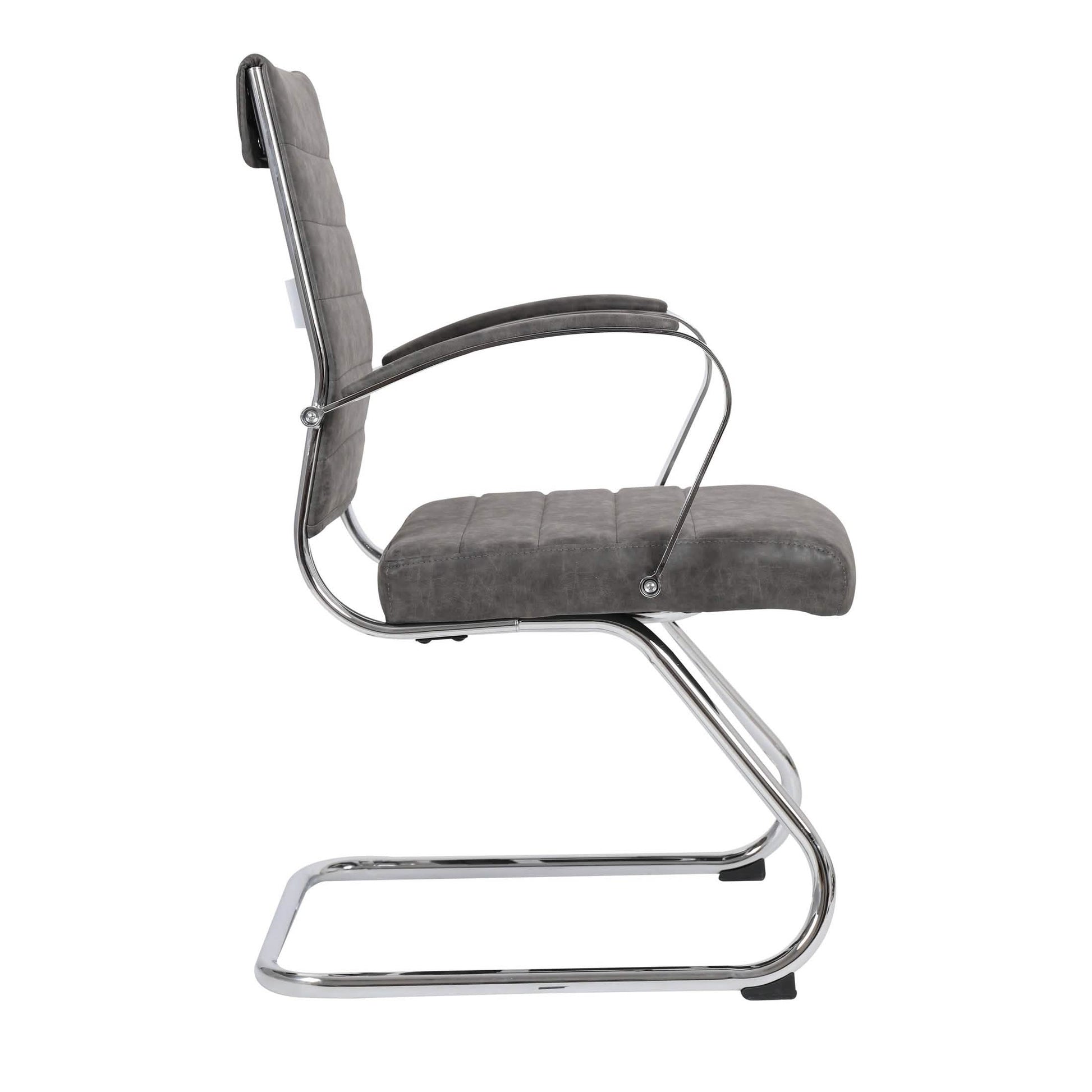 Benmar Mid - Back Office Conference Chair Upholstered in Leather with Stainless Steel Sled Base