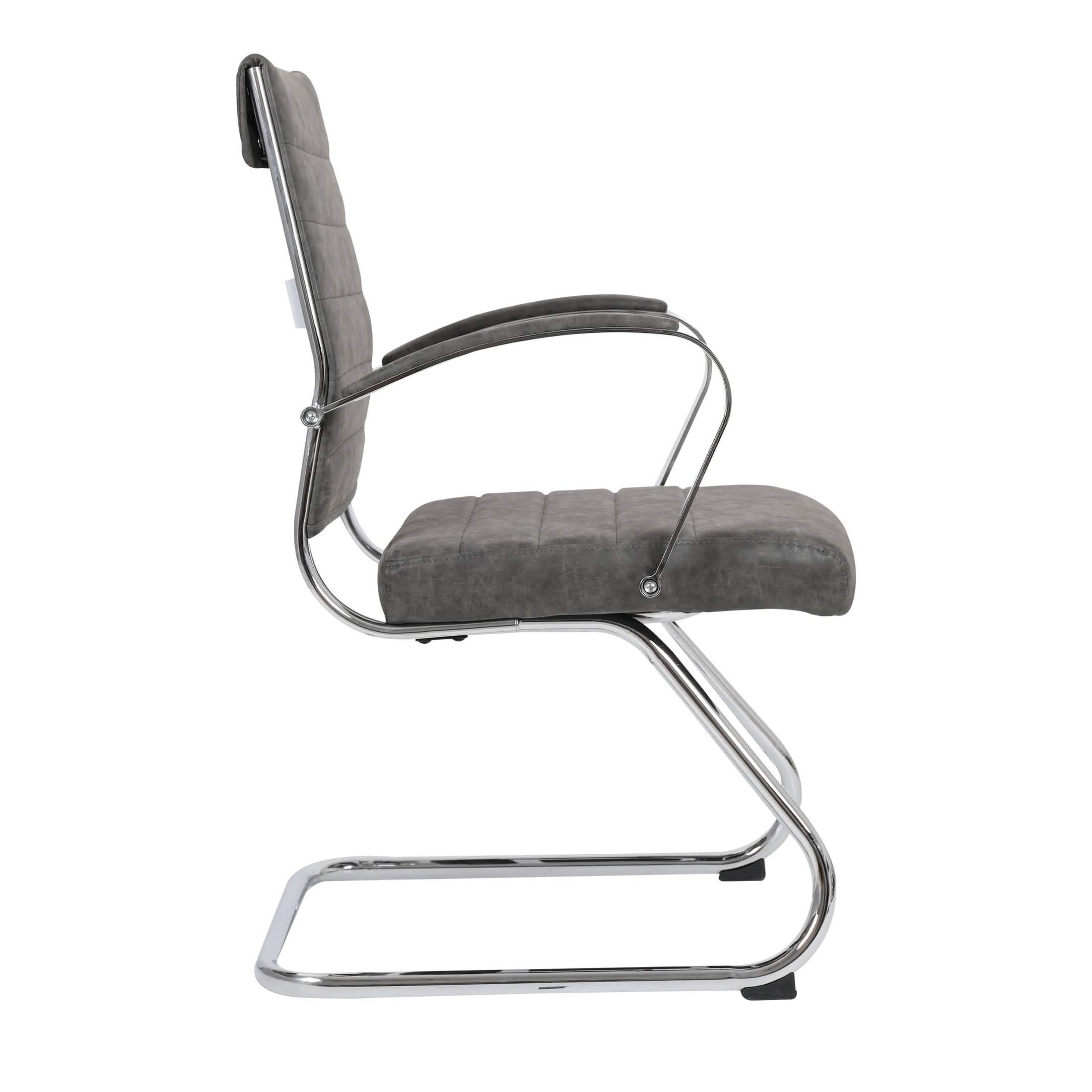 Benmar Mid - Back Office Conference Chair Upholstered in Leather with Stainless Steel Sled Base
