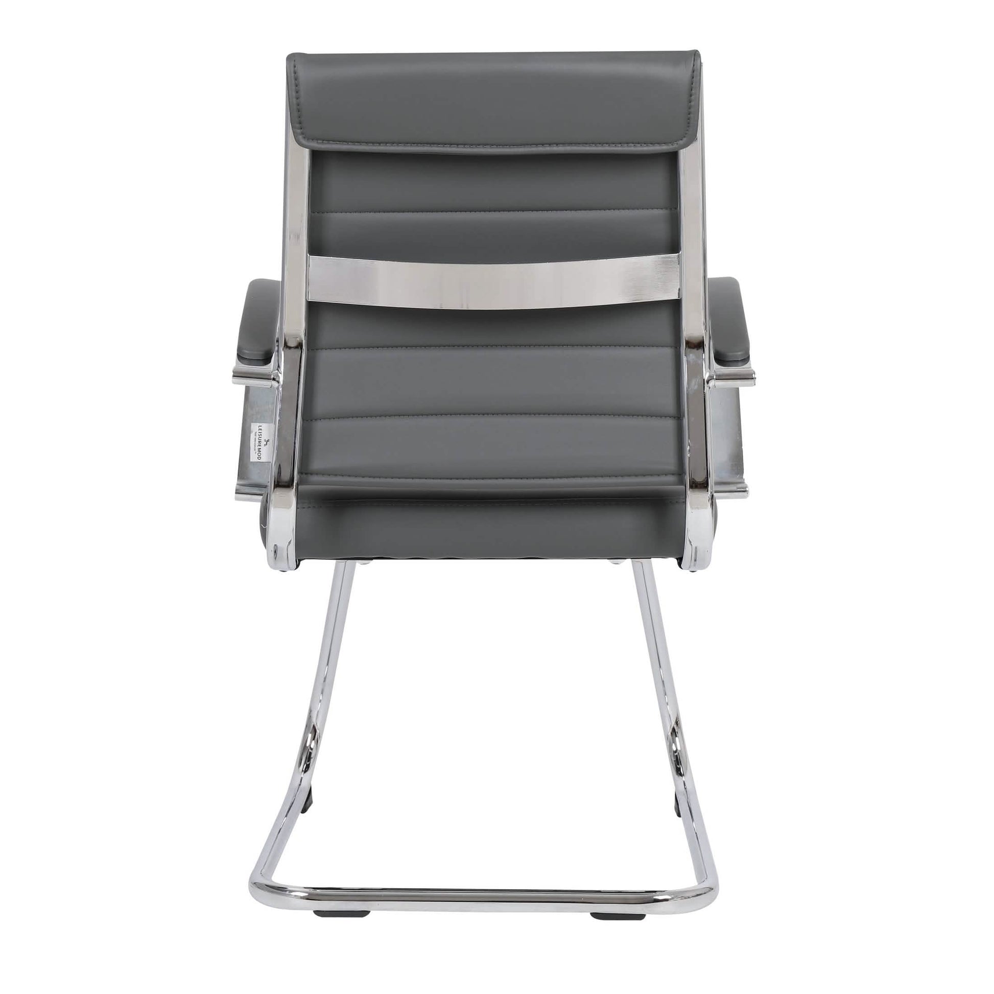 Benmar Mid - Back Office Conference Chair Upholstered in Leather with Stainless Steel Sled Base
