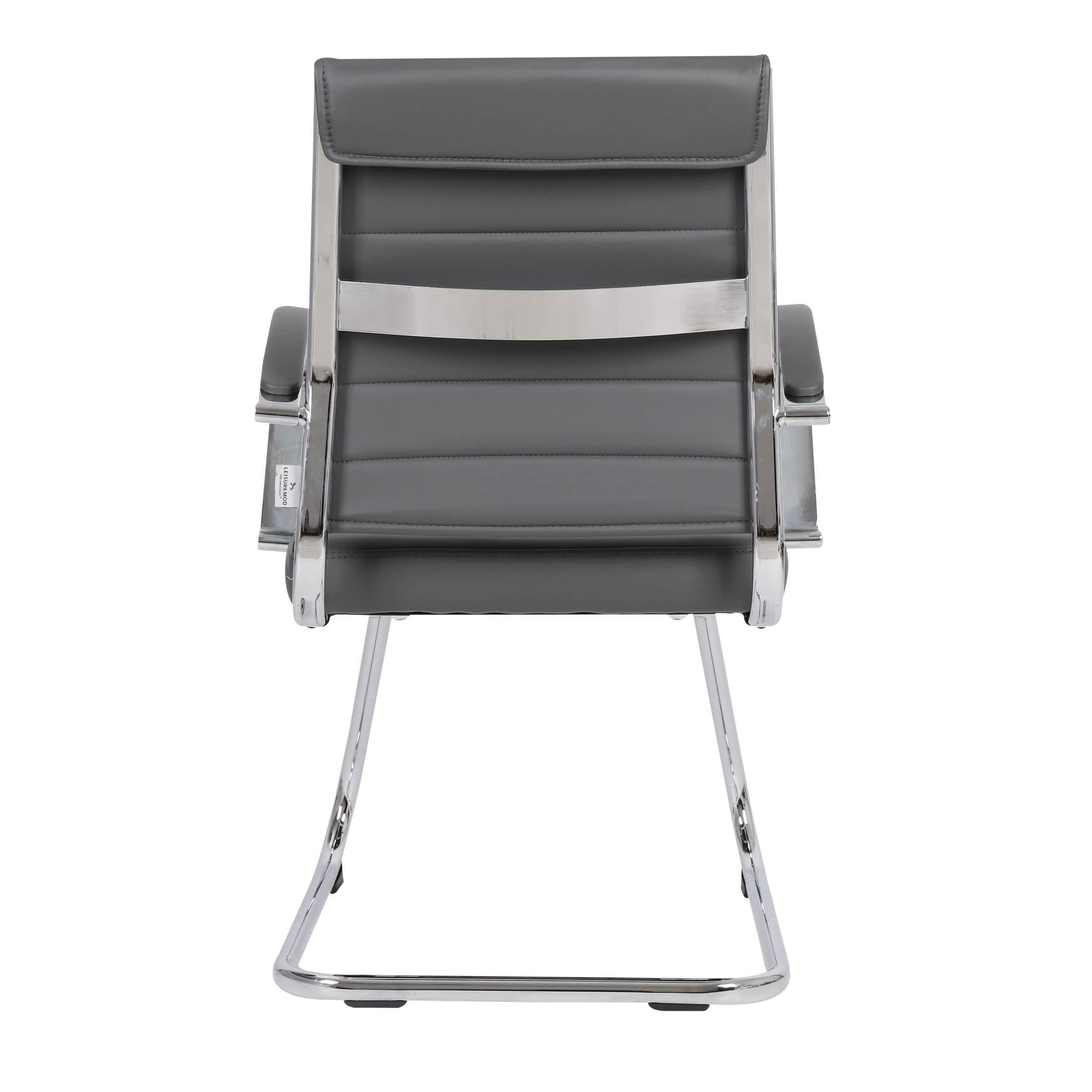Benmar Mid - Back Office Conference Chair Upholstered in Leather with Stainless Steel Sled Base