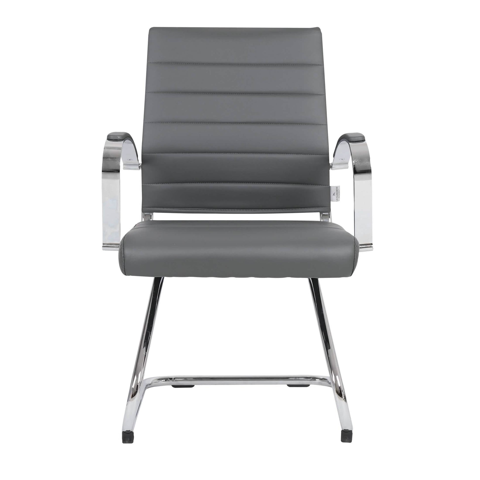 Benmar Mid - Back Office Conference Chair Upholstered in Leather with Stainless Steel Sled Base