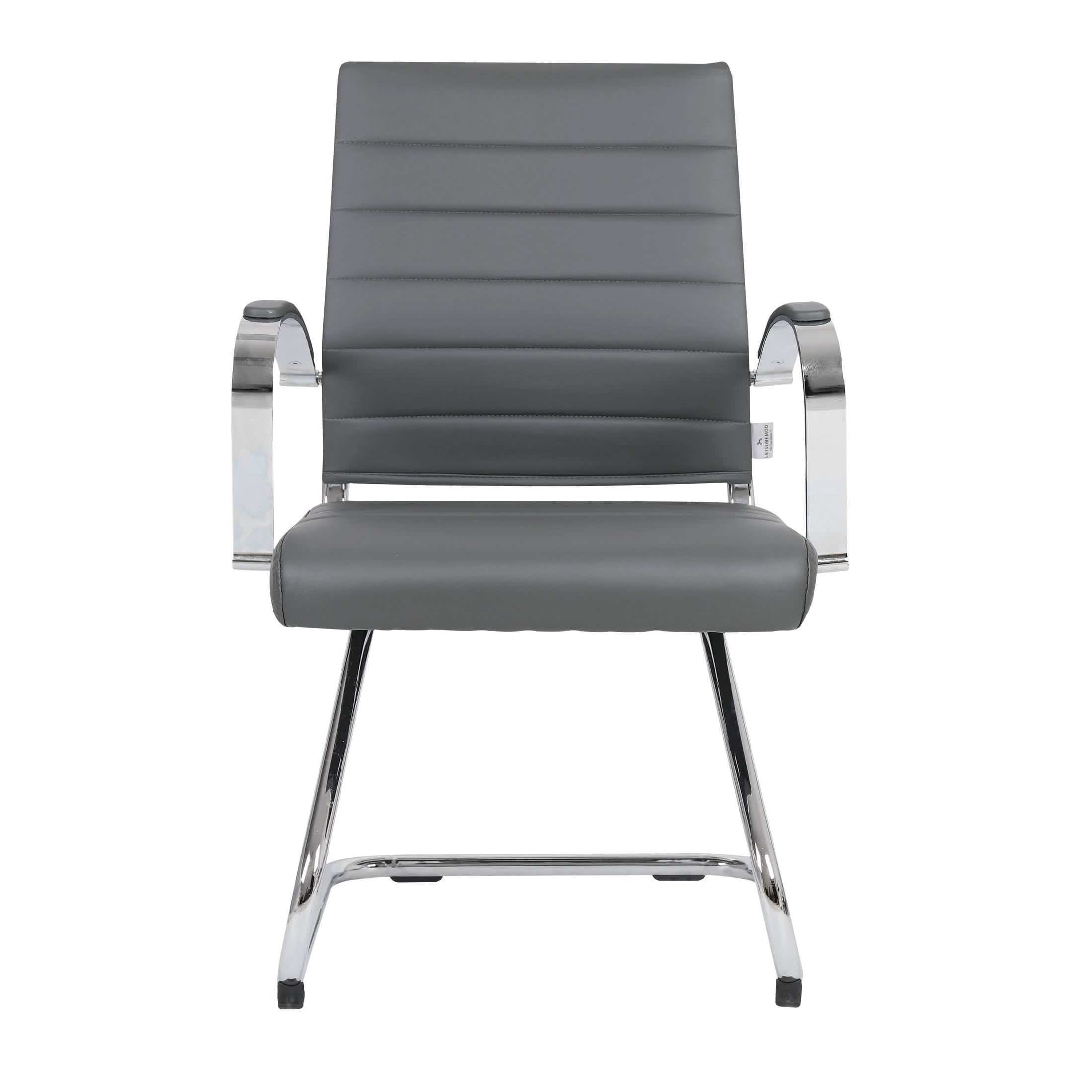 Benmar Mid - Back Office Conference Chair Upholstered in Leather with Stainless Steel Sled Base
