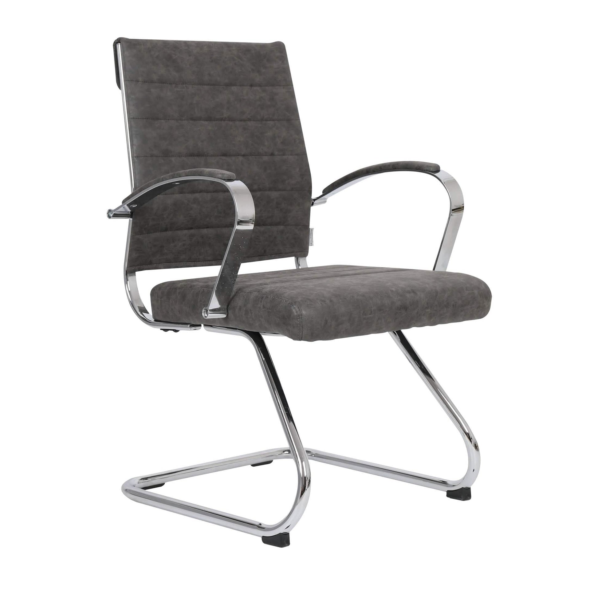 Benmar Mid - Back Office Conference Chair Upholstered in Leather with Stainless Steel Sled Base