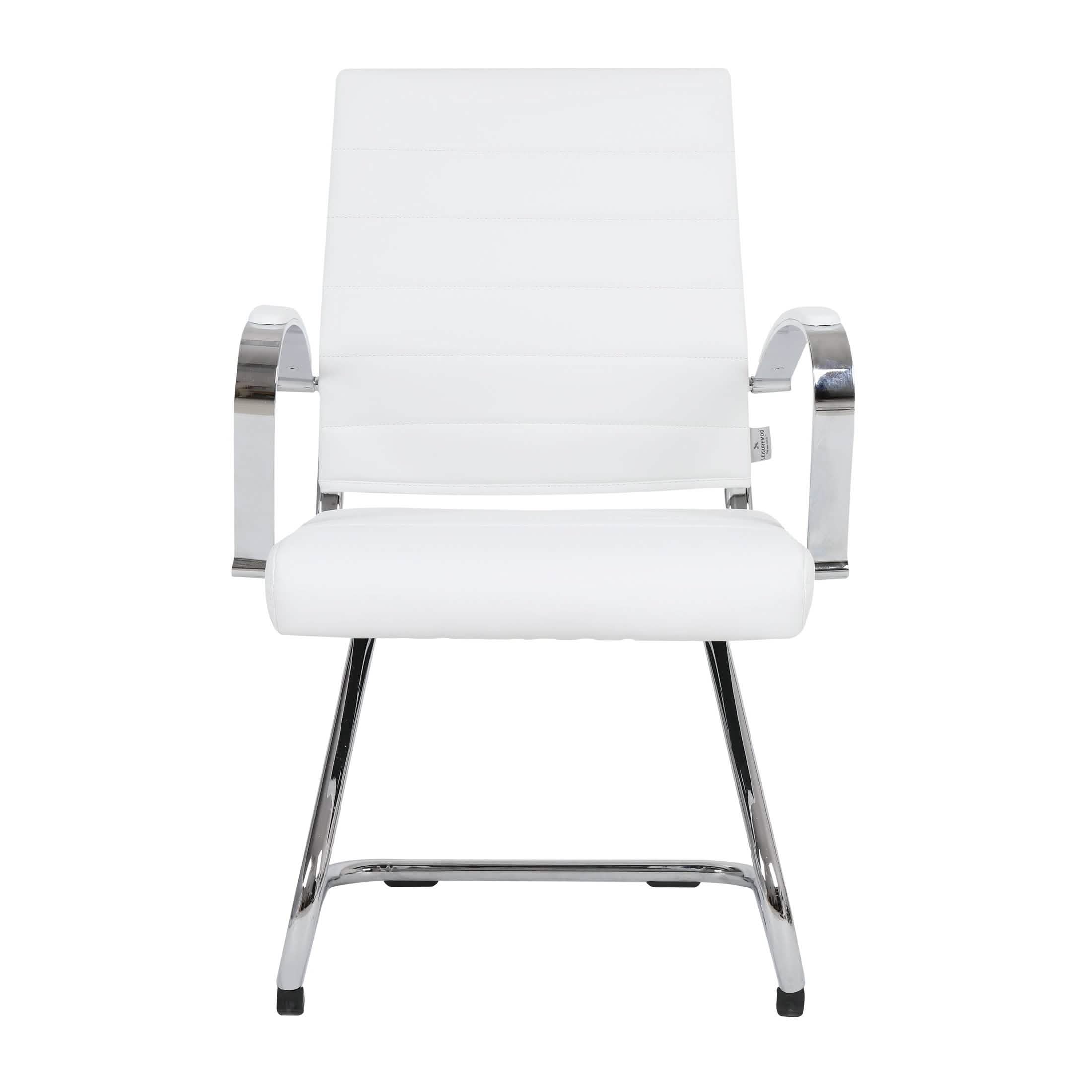 Benmar Mid - Back Office Conference Chair Upholstered in Leather with Stainless Steel Sled Base