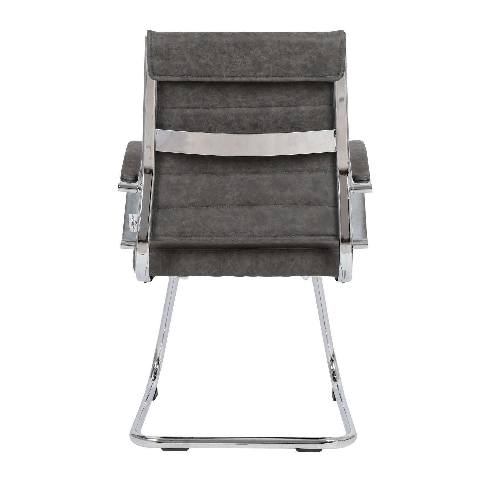 Benmar Mid - Back Office Conference Chair Upholstered in Leather with Stainless Steel Sled Base