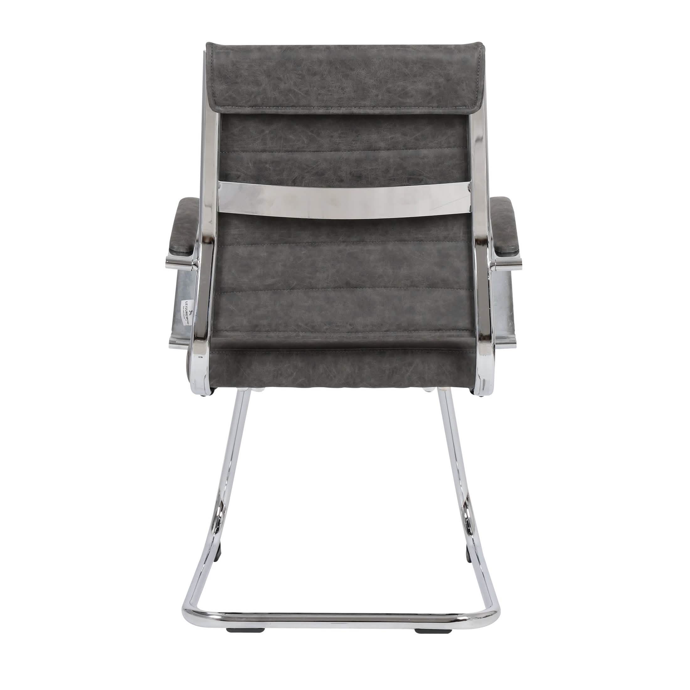 Benmar Mid - Back Office Conference Chair Upholstered in Leather with Stainless Steel Sled Base