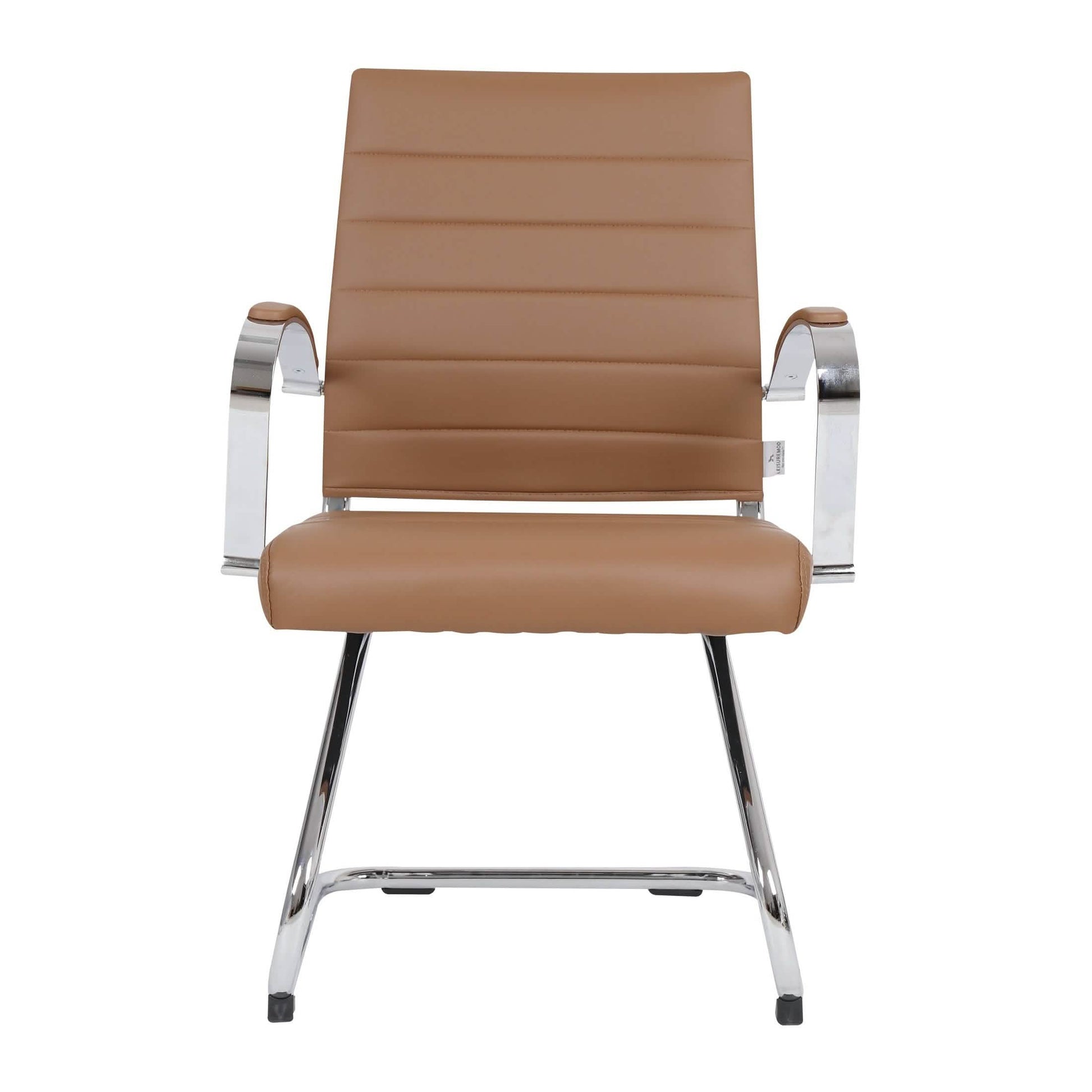 Benmar Mid - Back Office Conference Chair Upholstered in Leather with Stainless Steel Sled Base