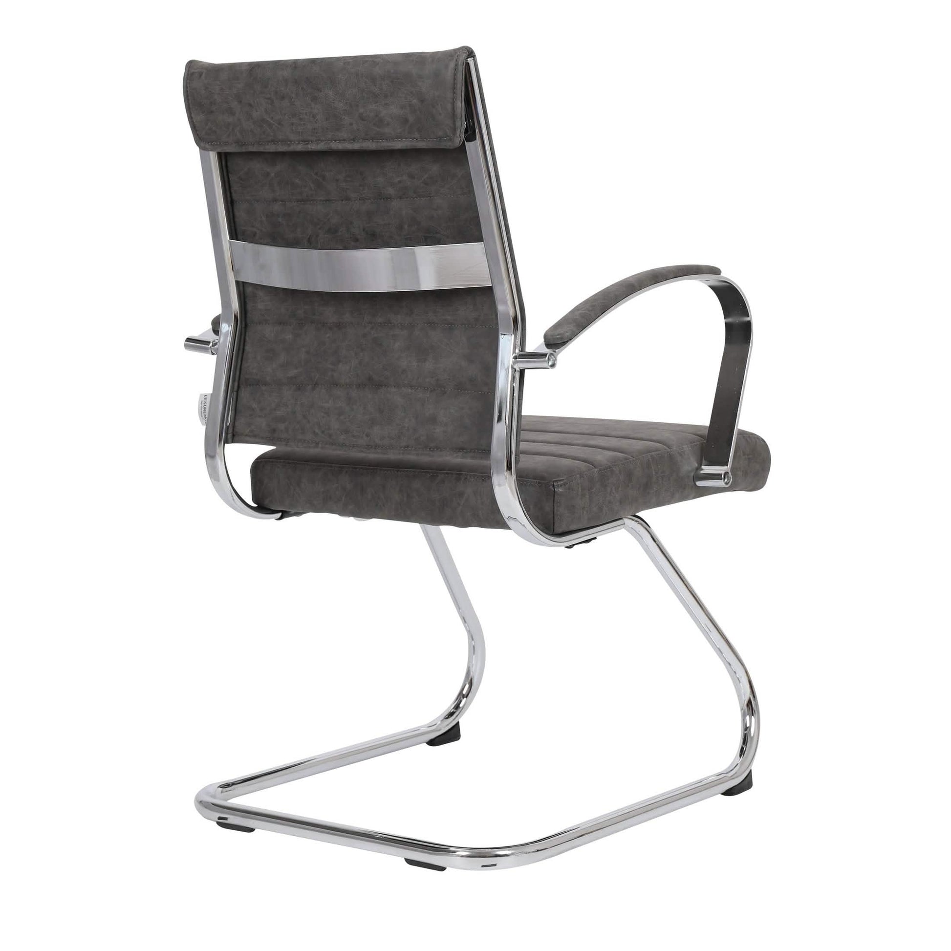 Benmar Mid - Back Office Conference Chair Upholstered in Leather with Stainless Steel Sled Base