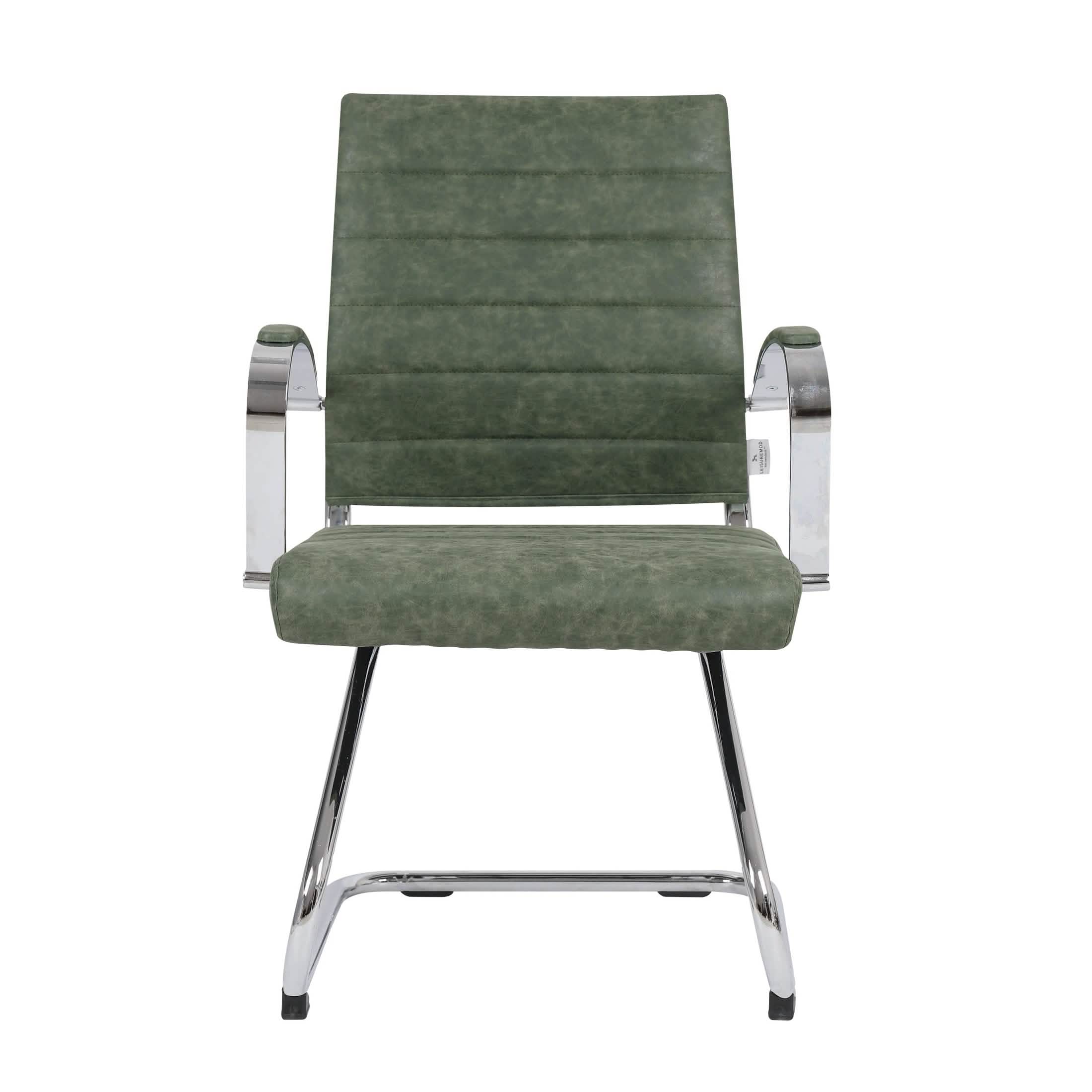 Benmar Mid - Back Office Conference Chair Upholstered in Leather with Stainless Steel Sled Base