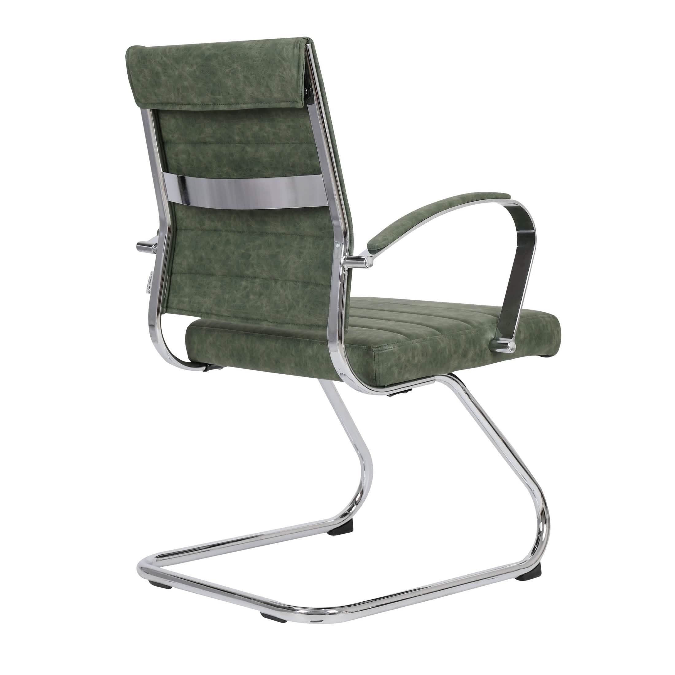 Benmar Mid - Back Office Conference Chair Upholstered in Leather with Stainless Steel Sled Base