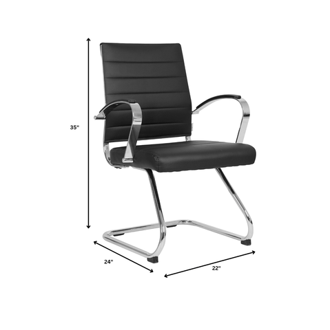 Benmar Mid-Back Office Conference Chair Upholstered in Leather with Stainless Steel Sled Base