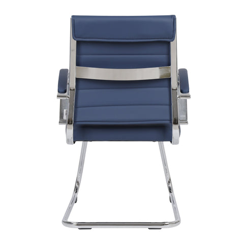 Benmar Mid-Back Office Conference Chair Upholstered in Leather with Stainless Steel Sled Base