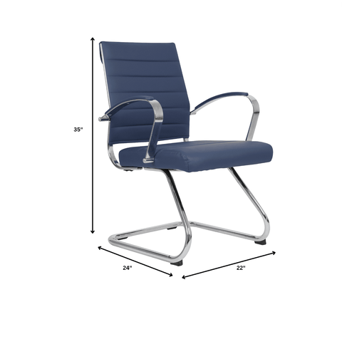 Benmar Mid-Back Office Conference Chair Upholstered in Leather with Stainless Steel Sled Base