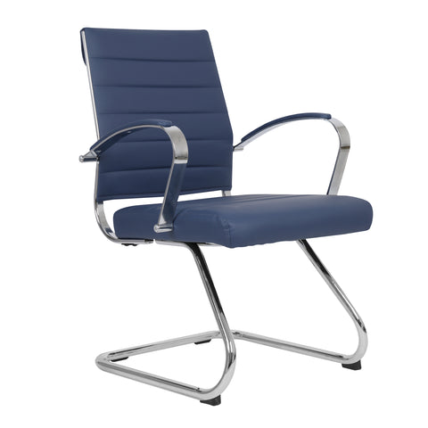 Benmar Mid-Back Office Conference Chair Upholstered in Leather with Stainless Steel Sled Base