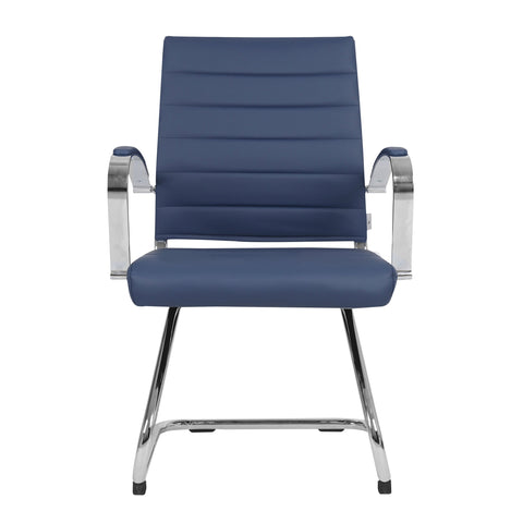 Benmar Mid-Back Office Conference Chair Upholstered in Leather with Stainless Steel Sled Base