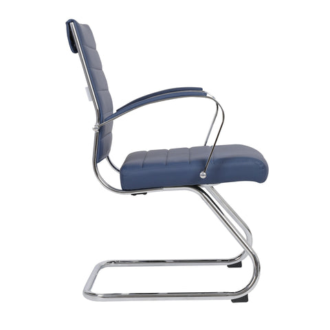 Benmar Mid-Back Office Conference Chair Upholstered in Leather with Stainless Steel Sled Base