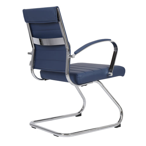 Benmar Mid-Back Office Conference Chair Upholstered in Leather with Stainless Steel Sled Base