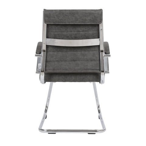 Benmar Mid-Back Office Conference Chair Upholstered in Leather with Stainless Steel Sled Base