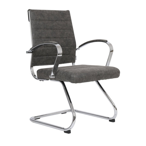 Benmar Mid-Back Office Conference Chair Upholstered in Leather with Stainless Steel Sled Base