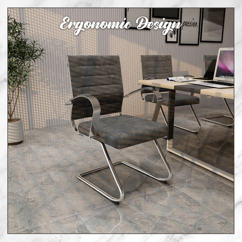 Benmar Mid-Back Office Conference Chair Upholstered in Leather with Stainless Steel Sled Base