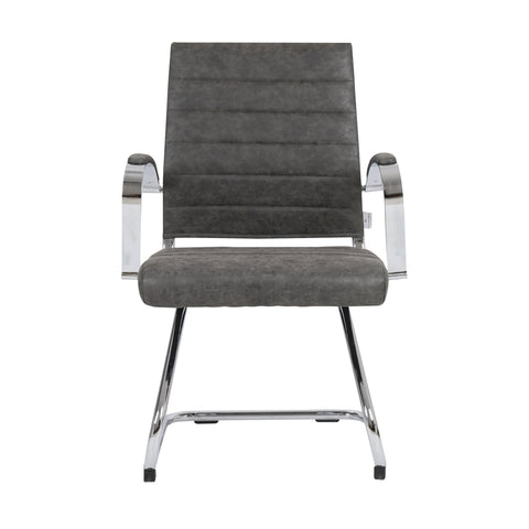 Benmar Mid-Back Office Conference Chair Upholstered in Leather with Stainless Steel Sled Base