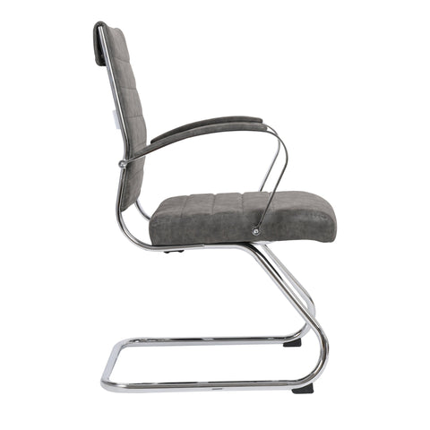 Benmar Mid-Back Office Conference Chair Upholstered in Leather with Stainless Steel Sled Base