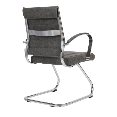 Benmar Mid-Back Office Conference Chair Upholstered in Leather with Stainless Steel Sled Base