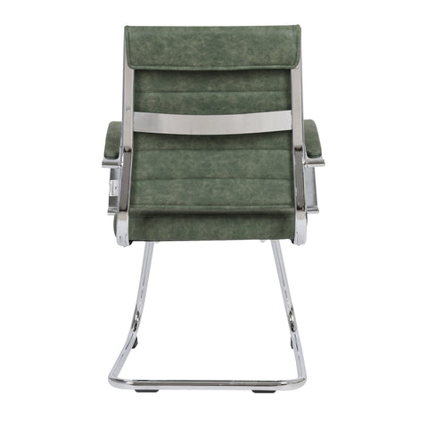 Benmar Mid-Back Office Conference Chair Upholstered in Leather with Stainless Steel Sled Base