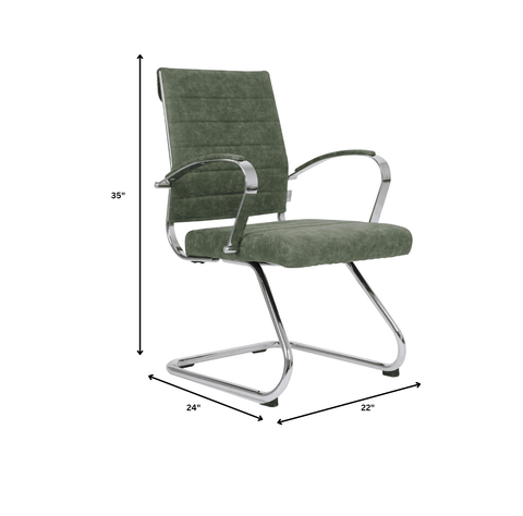 Benmar Mid-Back Office Conference Chair Upholstered in Leather with Stainless Steel Sled Base