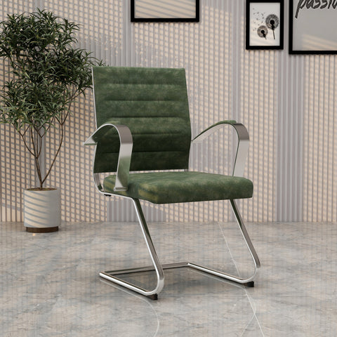 Benmar Mid-Back Office Conference Chair Upholstered in Leather with Stainless Steel Sled Base